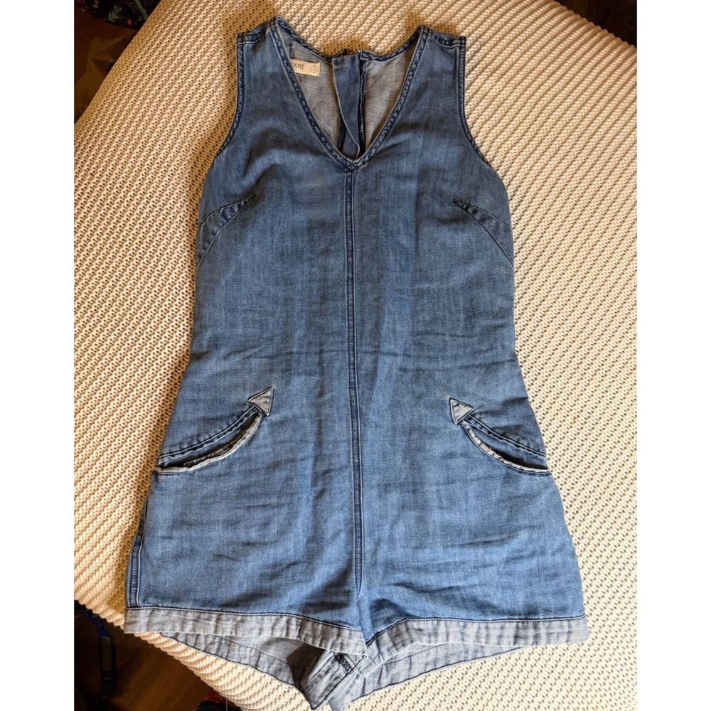 BlankNYC Womens Denim Romper Medium Wash V-Neck Sleeveless Size S